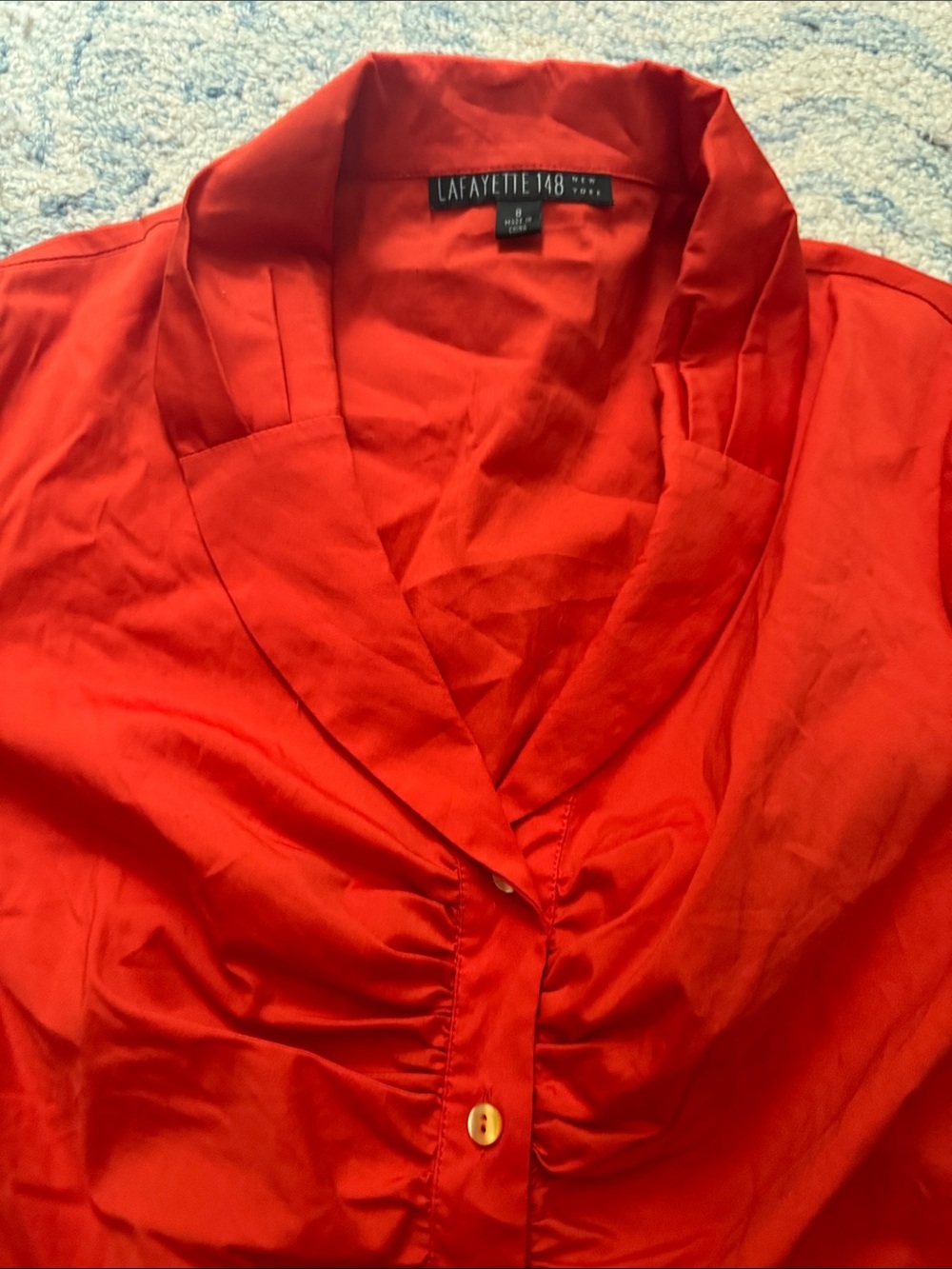 Lafayette 148 rusched button down orange blouse eight - Picture 3 of 6